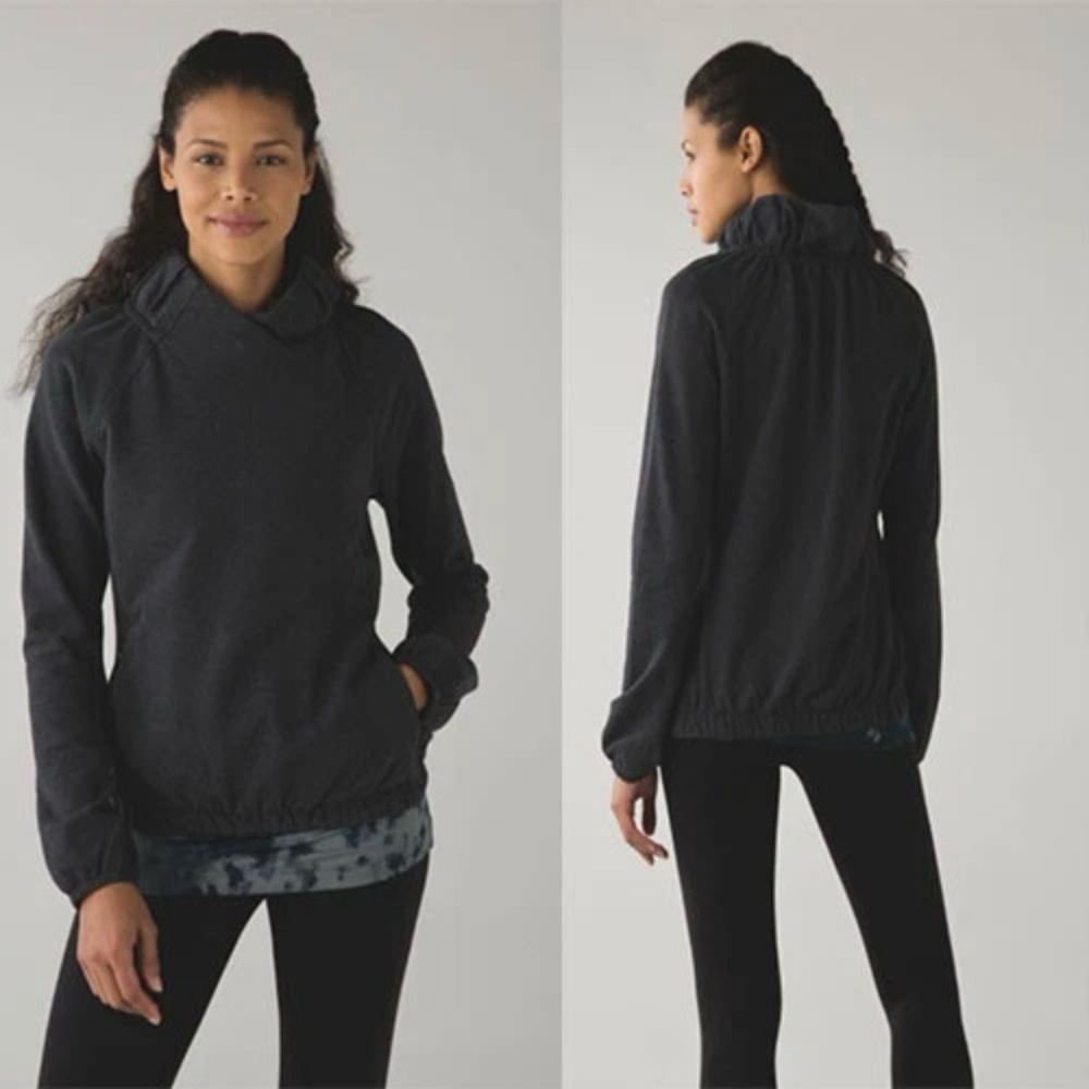 Lululemon After All Pullover French Terry Gray Black Zippered Pockets size 12‎